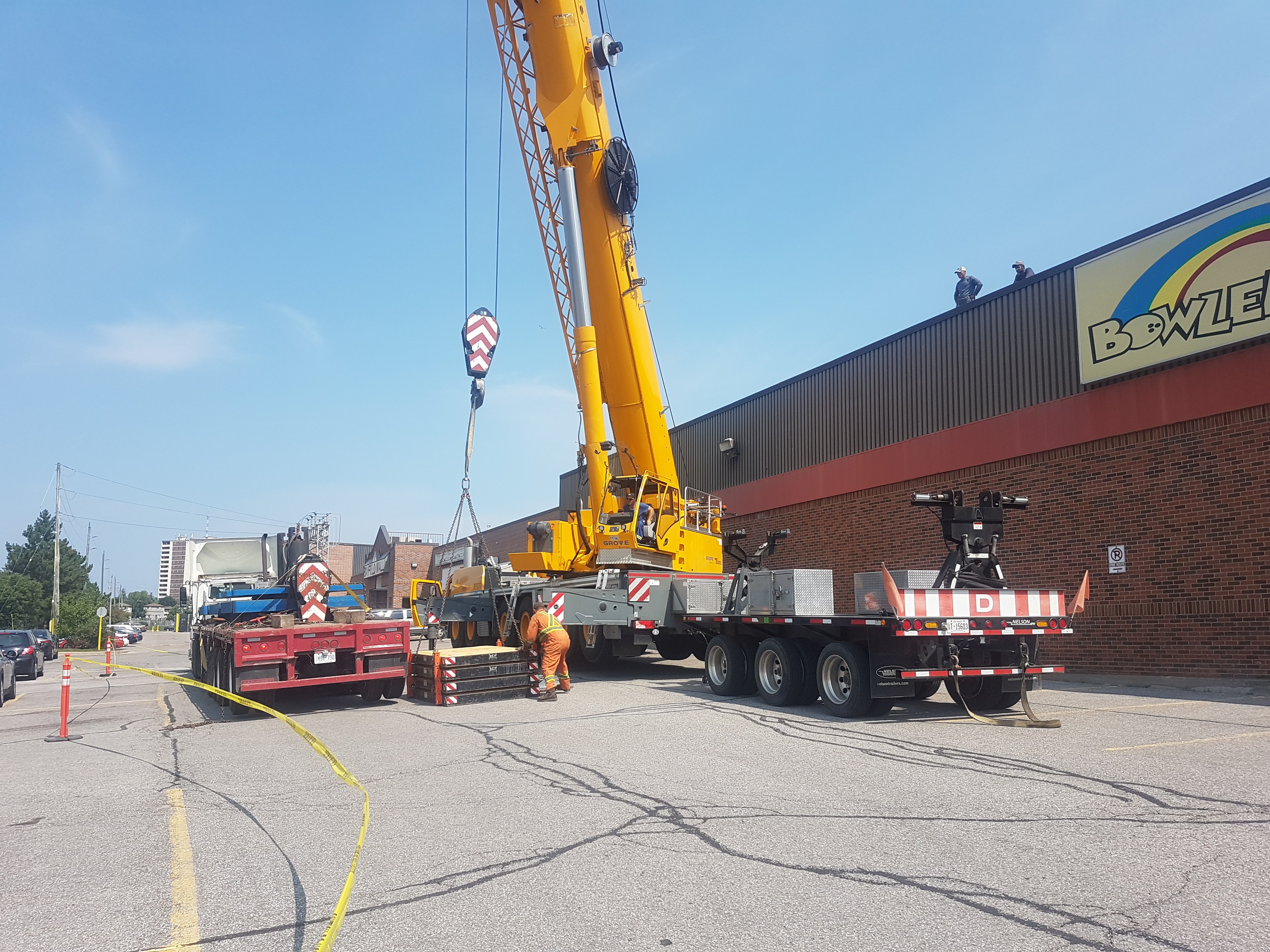 Commercial HVAC crane lift installation